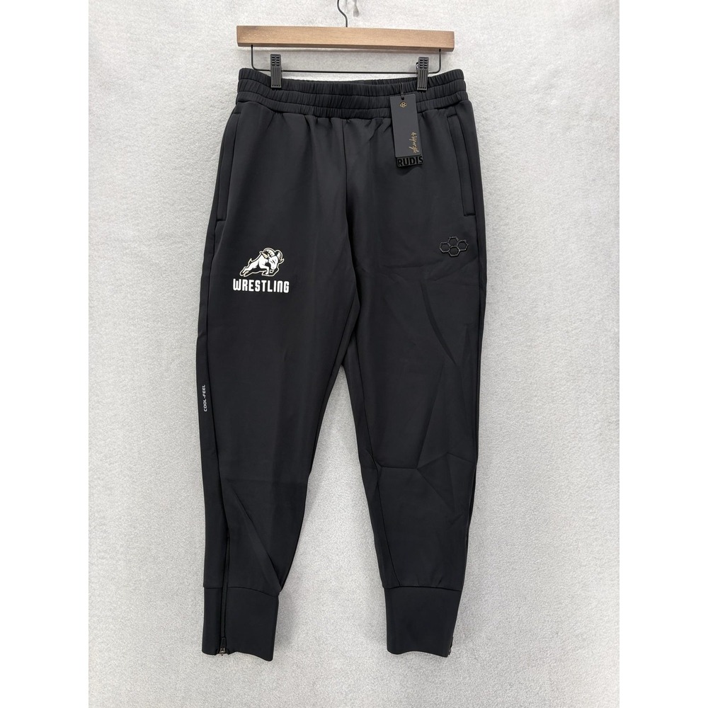 RUDIS COOL-FEEL Joggers Mens Medium Black Wrestling Athletic Zip Hem Workout Gym